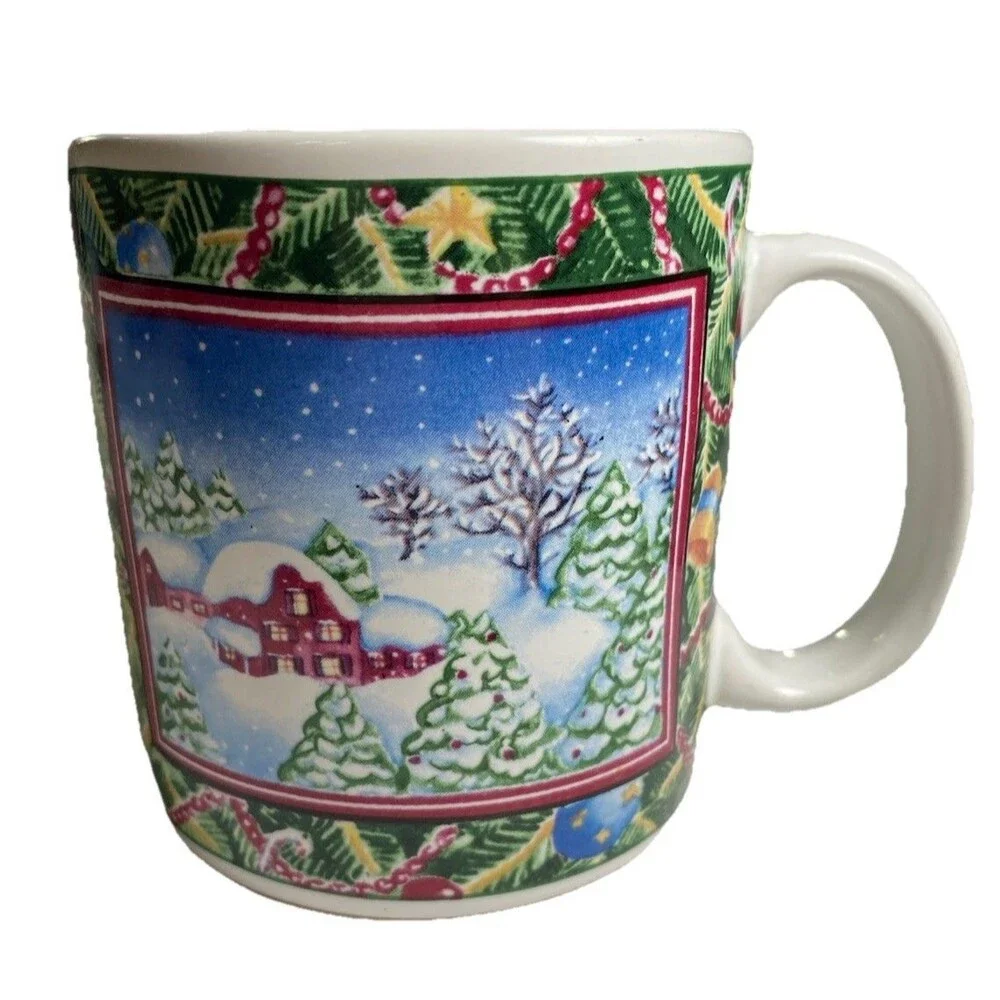 Vintage Sakura Christmas Scene Mugs by Sue Zipkin – Set of 4 (1995)